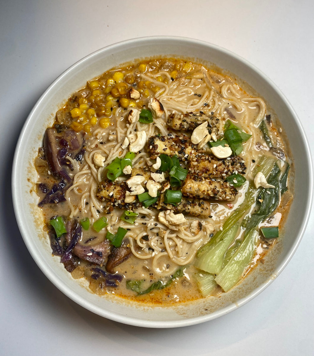 vegan ramen with creamy sesame broth